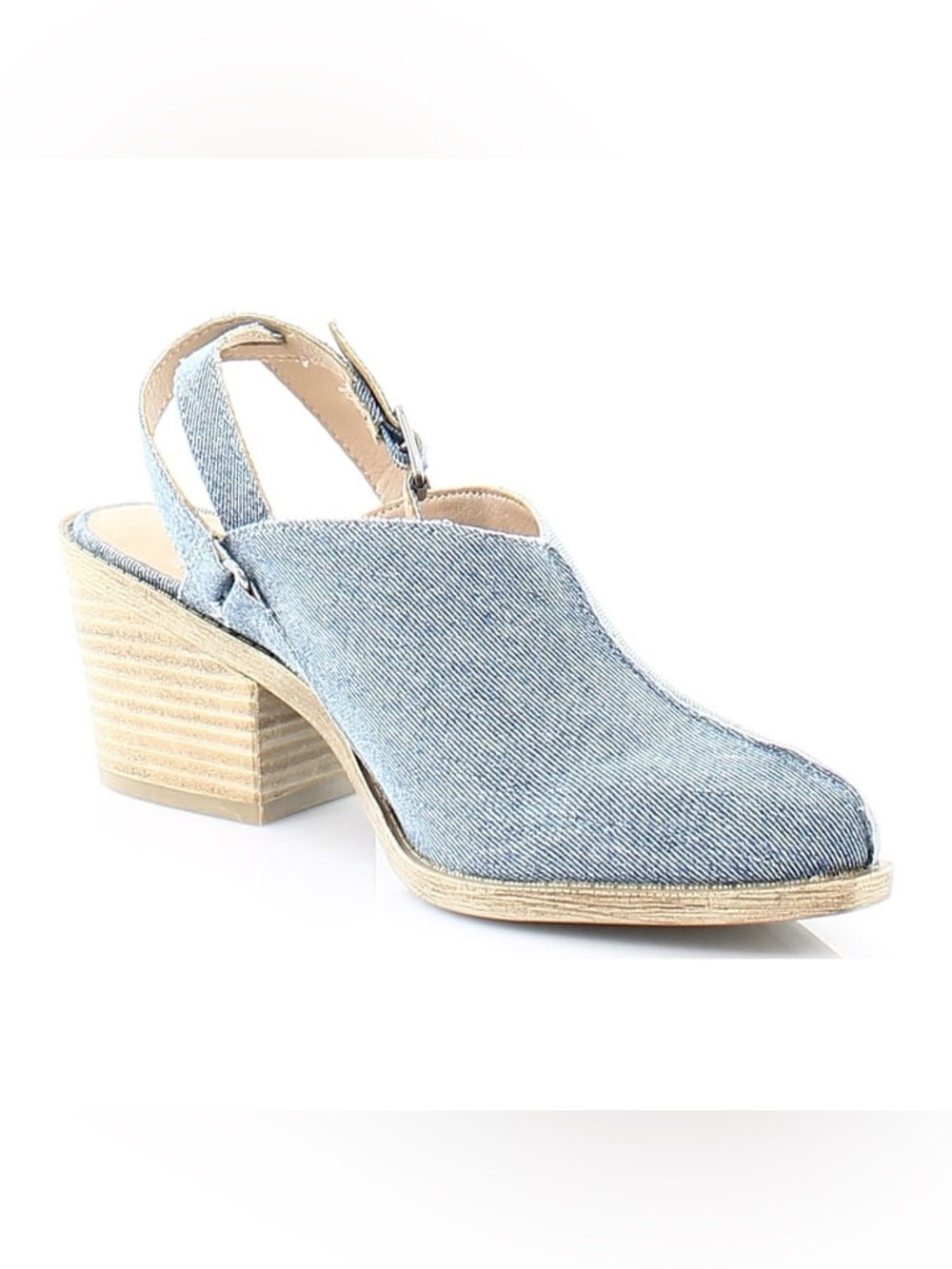 NIB Lucky Brand Winola Denim Block Heel Slingback Mules Pointed Toe Clogs 8M